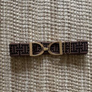 Ellany Black & Truffle Logo Jacquard Belt with Gold Stirrup Buckle